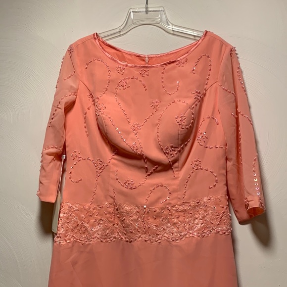 TS Couture LanTing Bridal Coral Sequin Bodice Mother of the Bride Dress - Picture 7 of 17
